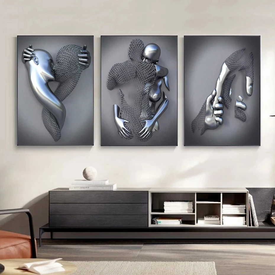 

Modern Metal Figure Statue Wall Art Posters Romantic Canvas Painting Print Pictures Living Room Interior Home Decoration Gifts