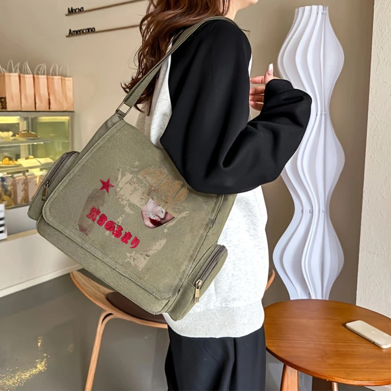 Japanese Style Vintage Women's Canvas Bag Large Capacity Shoulder Bag Multiple Pockets  Crossbody Bag For Women Commuting