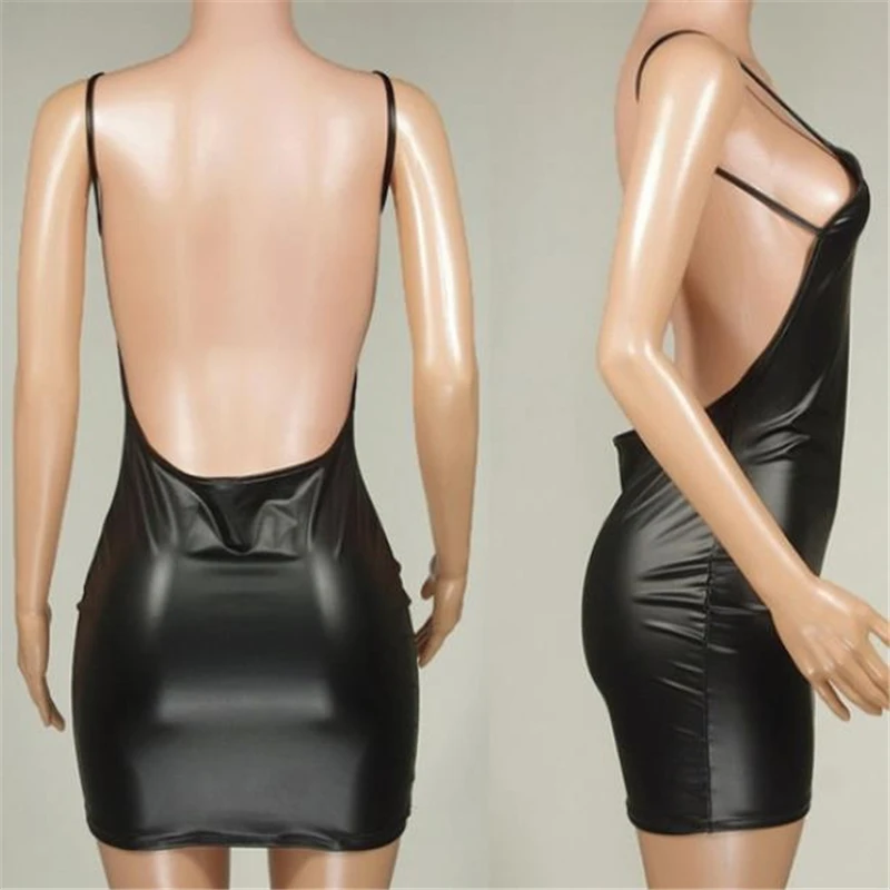 Sexy Faux Leather Dress Backless Club Part...