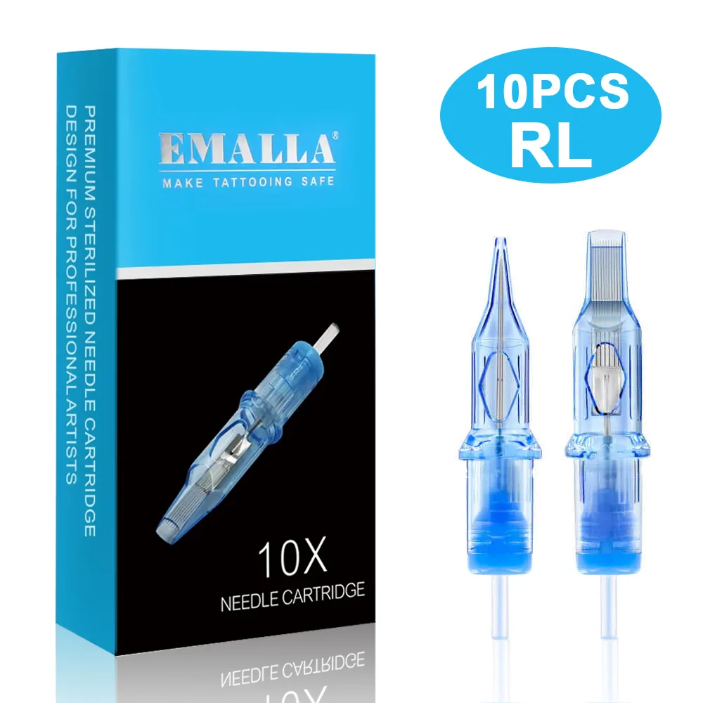 Tattoo Microblading Needles Disposable Tattoo Tips 10pcs EMALLA ELIOT Tattoo Cartridge Needles Disposable Sterilize RL Round Liner