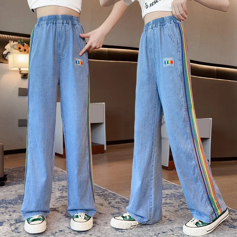 

Summer Jeans Girls Solid Color Girl Child Trousers Newest Kids Wide Leg Denim Pants Teenage Children Clothing 6 8 10 12 14Years