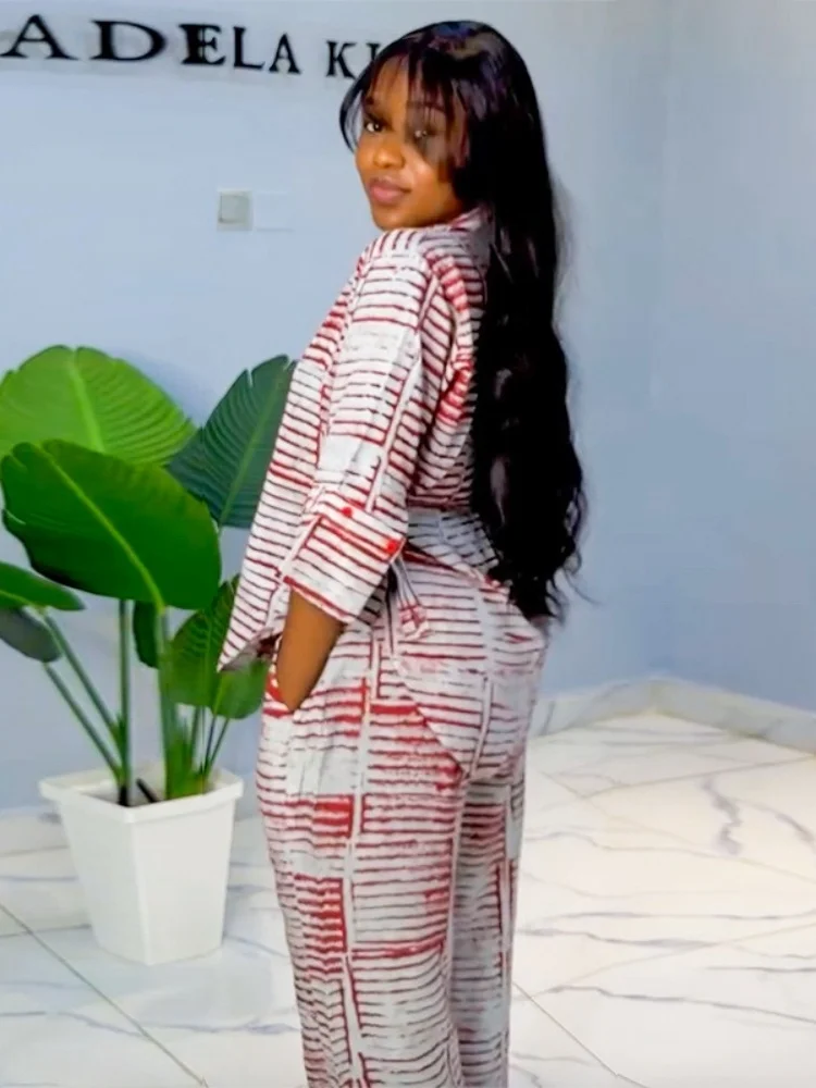 Wmstar Two Piece Set Women Wholesle Stock Clothing 2025 Summer New Printed Three Quarter Sleeve Shirt Loose Top Long Pants