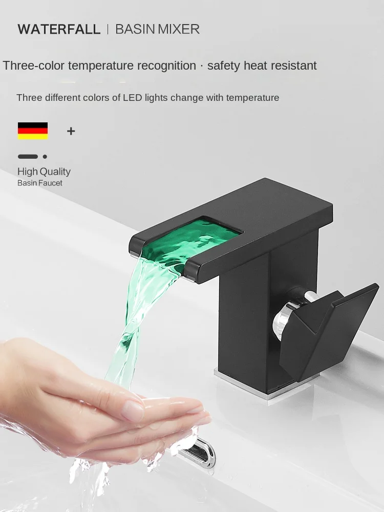 Bathroom faucet basin faucet BAKALA Bathroom Hydropower LED Waterfall Faucet Sink Basin Mixer Deck Mounted Solid Brass