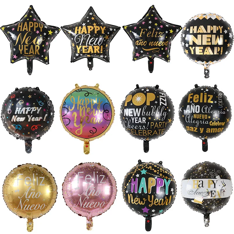 

50pcs 18 Inch Happy New Year 2023 Foil Helium Balloons Spanish Feliz Ano Nuevo Round Christmas Party Decoration Air Globos Toys