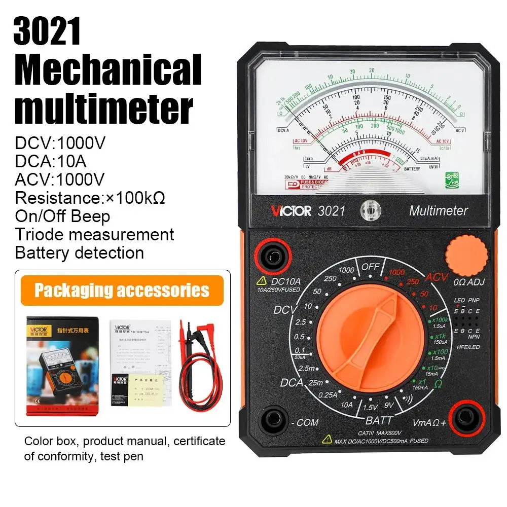Victor 3021 Puntatore Multimetro 1000V Volt-Amperometro Analogico Multimetro Resistore Ac Tester Con Cappotto Elettricista Strumenti Ampere Meter
