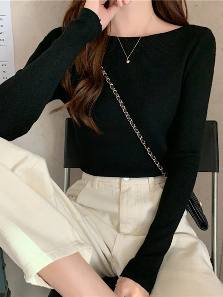 Fashion Ribbed Women Sweater Knitted Soft Pullovers Jumpers Basic Solid Soft Long Sleeve Sweaters For Women Autumn Winter Tops