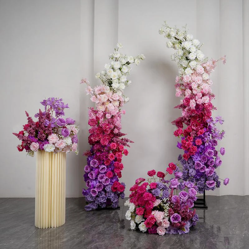 

White Hot Pink Purple Wedding Backdrop Horn Arch Frame Decor Rose Peony Floral Arrangement Window Display Party Event Props