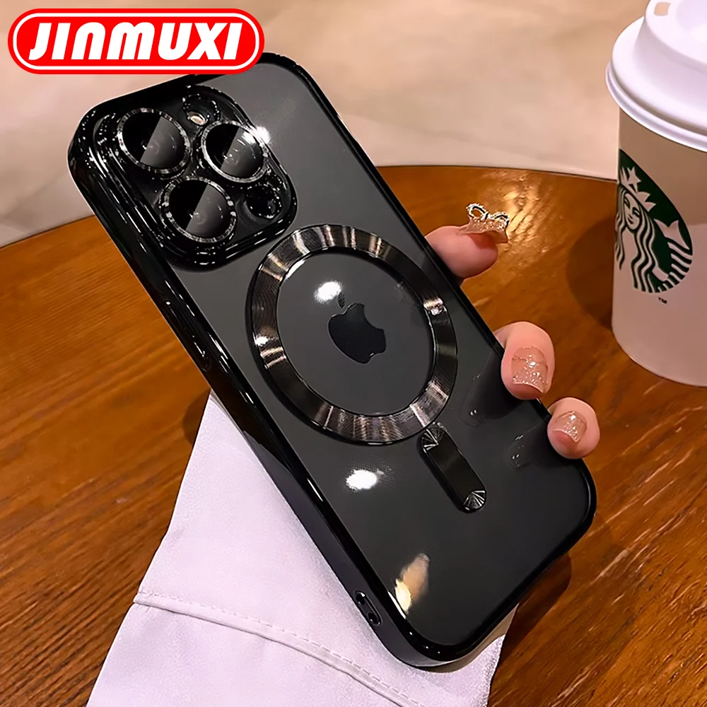 Magnetic Wireless Charging Clear TPU Case with Full Lens Protection and Plating Finish