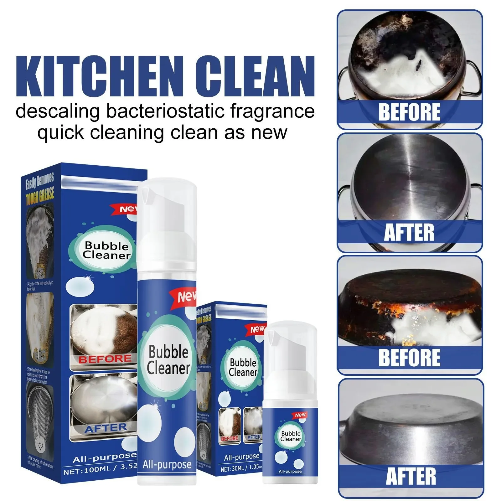 100ml/30ml Bubble Grease Cleaner Kitchen Foam Cleaner Rust Remove Descaling Detergent Spray Household Cleaning Tool for Stove
