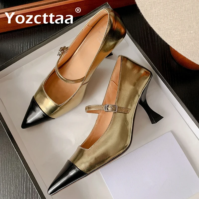 

Туфли Yozcttaa женские из натуральной кожи, пикантные туфли-лодочки с острым носком, высокий каблук, туфли с ремешком с пряжкой, классические, для работы и офиса, размеры 34-40