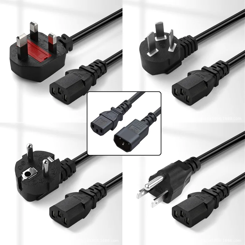 1.5M 10A 3PIN EU/US/UK/AU Plug IEC C13 Extension AC Power Adapter Cable For Dell Desktop PC Monitor HP Epson Printer TV Charger