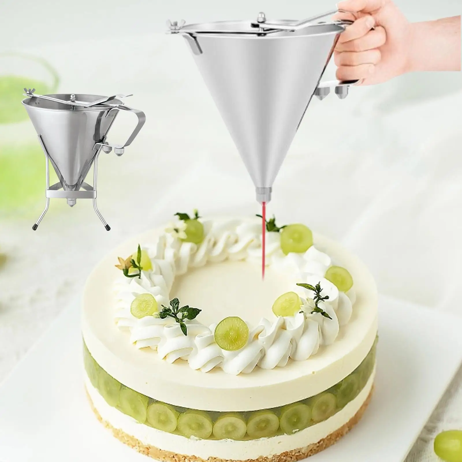 

Pancake Batter Dispenser Funnel with Rack Takoyaki Machine Octopus Balls Maker for Cake Decorating Waffles Baking Cooking Bakery