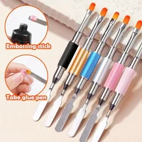 Heallor Dual Ended Nail Gel Brush Picker 2 IN 1 Design Nail Brush and Spatula Stainless Steel Gel Nail Brush for Manicure Extens 1