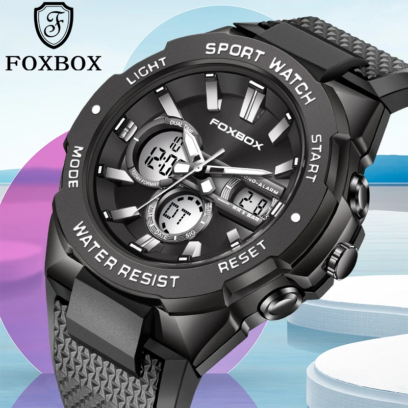 FOXBOX New Military Watches For Men’s Fashion Sport Chronograph Alarm Wrist Watch Waterproof Quartz Big Clock Digital Male Watch