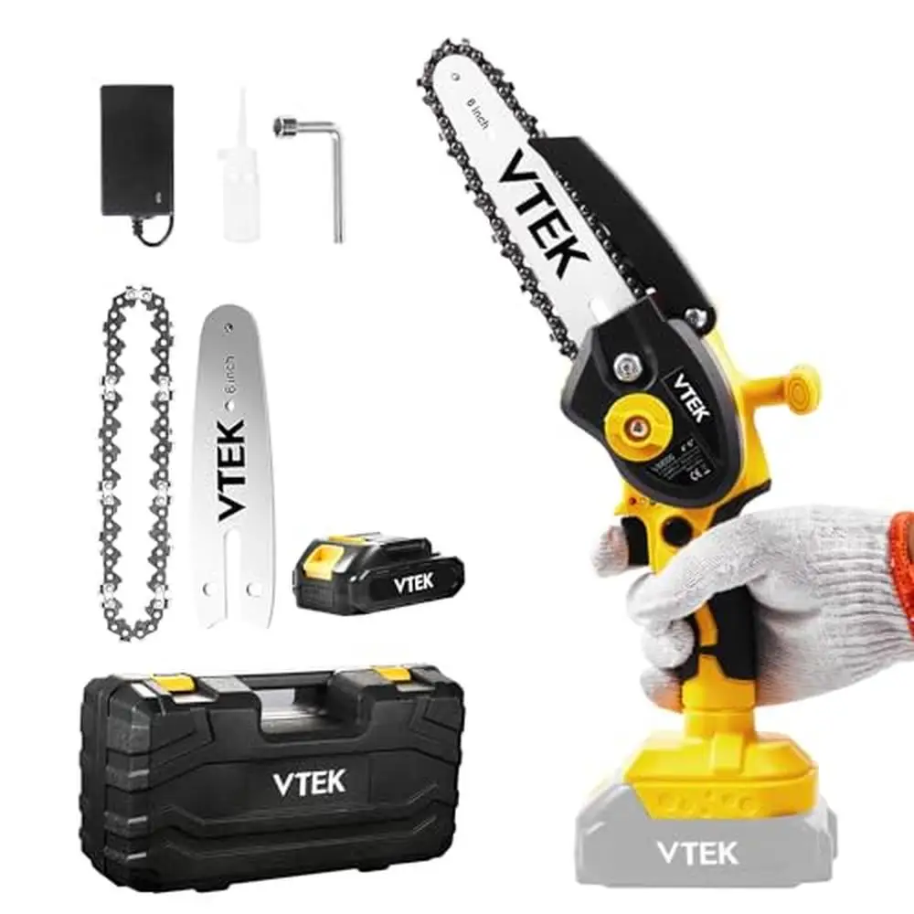 

6-inch Cordless Electric Chainsaw with Powerful Copper Motor Safety Lock and Two Handles Design Portable Tree Cutting Tool with