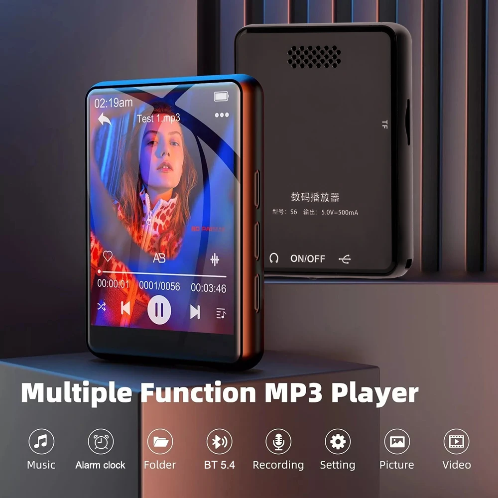MP3 Player 2.4 Inch Touch Screen Bluetooth 5.4 Built-in Speaker Portable HiFi Music Walkman E-book/Recording