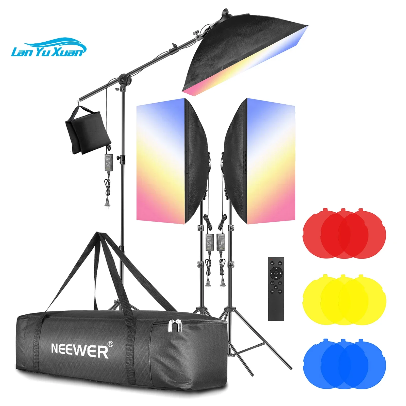 

Neewer LED Softbox Lighting Kit 2.4G Remote with Color Filter:Softbox,48W Dimmable LED Light Head, Light Stand, Arm, Bag