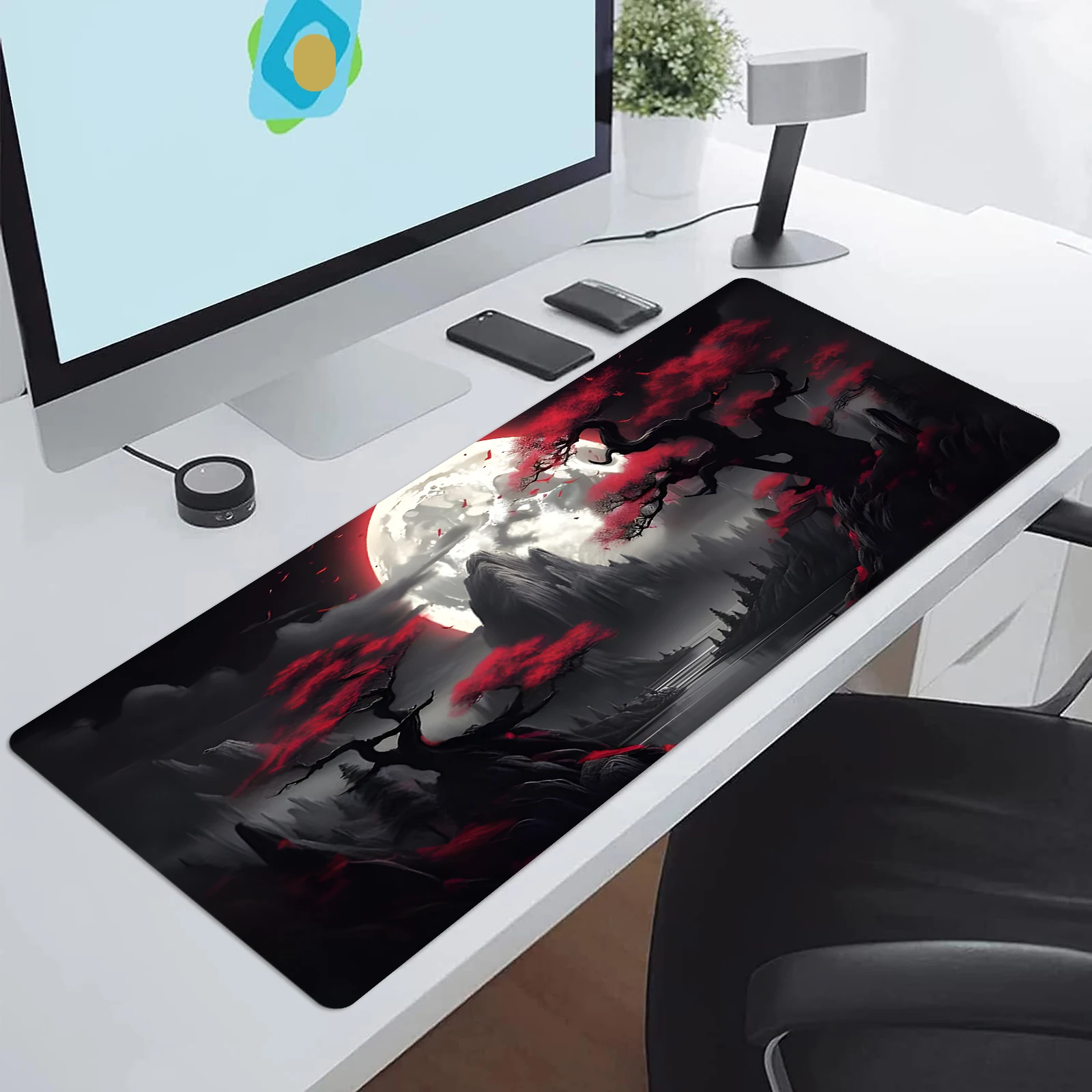Ink Style Landscape Mountains Extended Gaming Mouse Pad - Large Non-Slip Rubber Base Mouse Pad with Stitched Edges and Washable 2