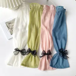 Fingerless Long Arm Sleeves Sweet Nylon Sun Protection Bow Ice Silk Sleeve Arm Covers Breathable Summer Arm Warmers Sports