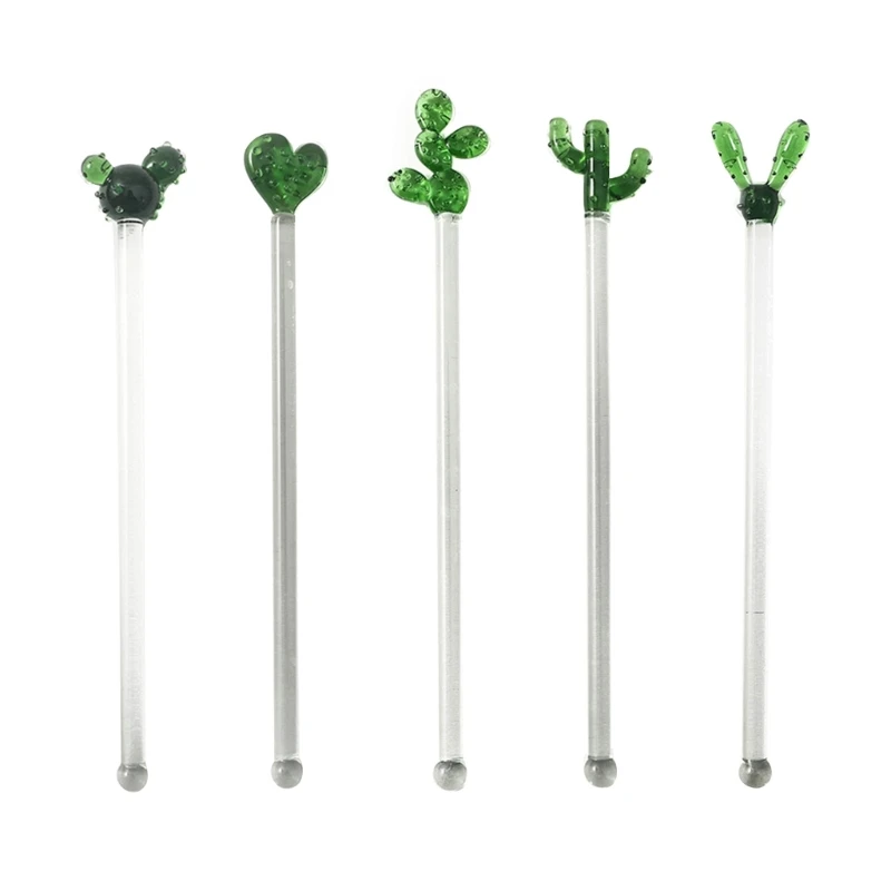 Coffee Stir Sticks Glass Cute Cactus Swizzle Sticks Holiday Stir Reusable Drink Stirrers for Cocktails G2AB