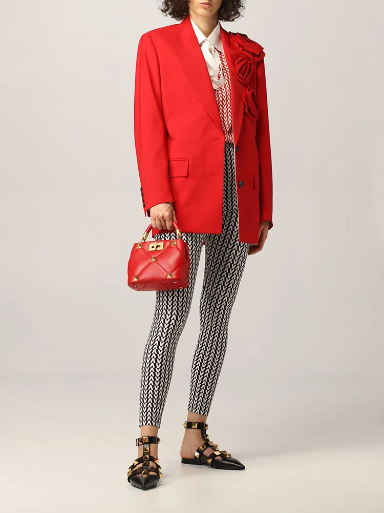 TWOTWINSTYLE Solid Spliced Appliques Blazer For Women Notched Collar Long Sleeve Patchwork Pocket Elegant Chic Blazers Female