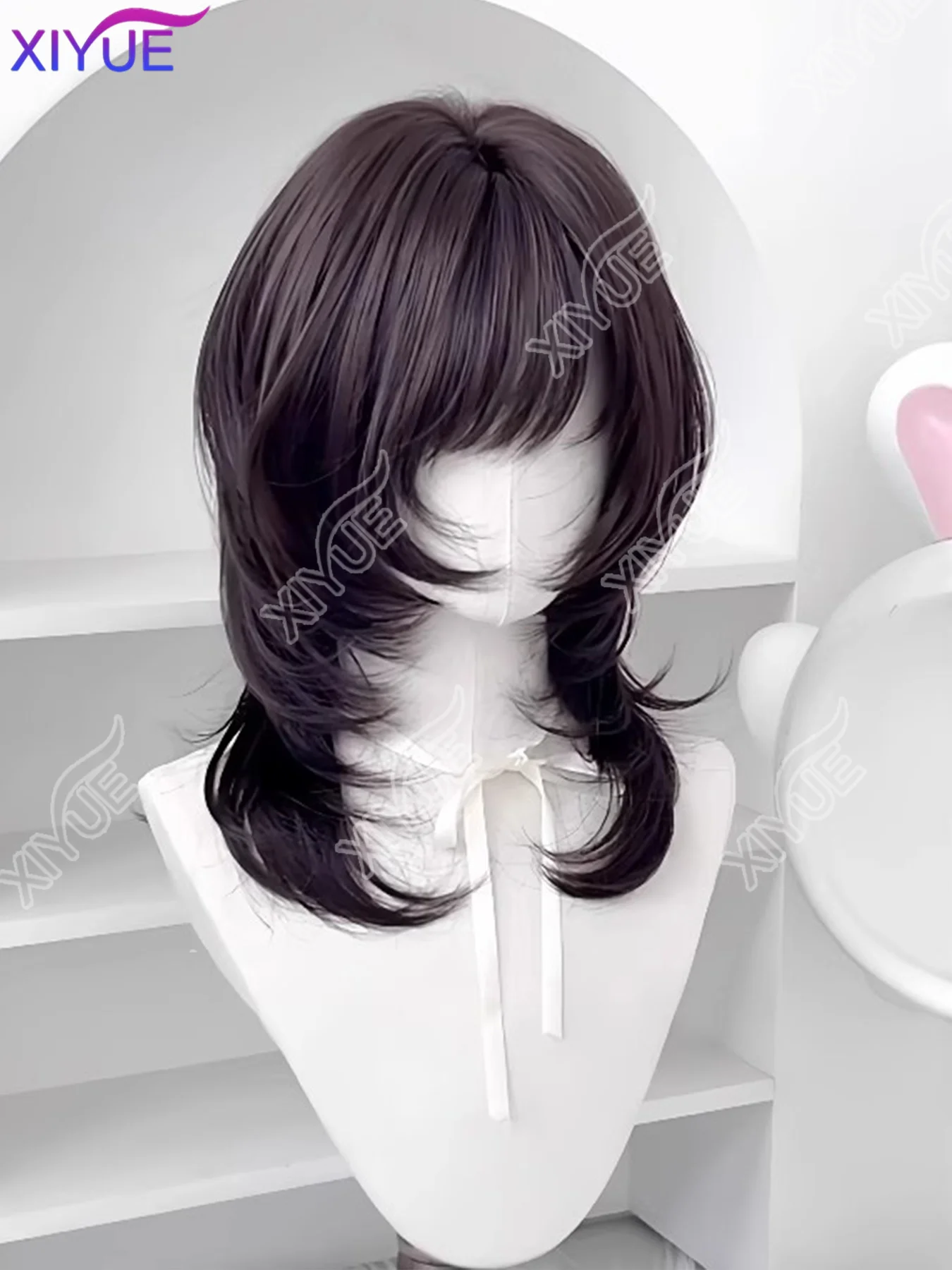 XIYUE Women's Sweet Lolita Synthetic Wig with Straight Bangs Japanese High-Layer Jellyfish Style Full Cap Hair for Cosplay