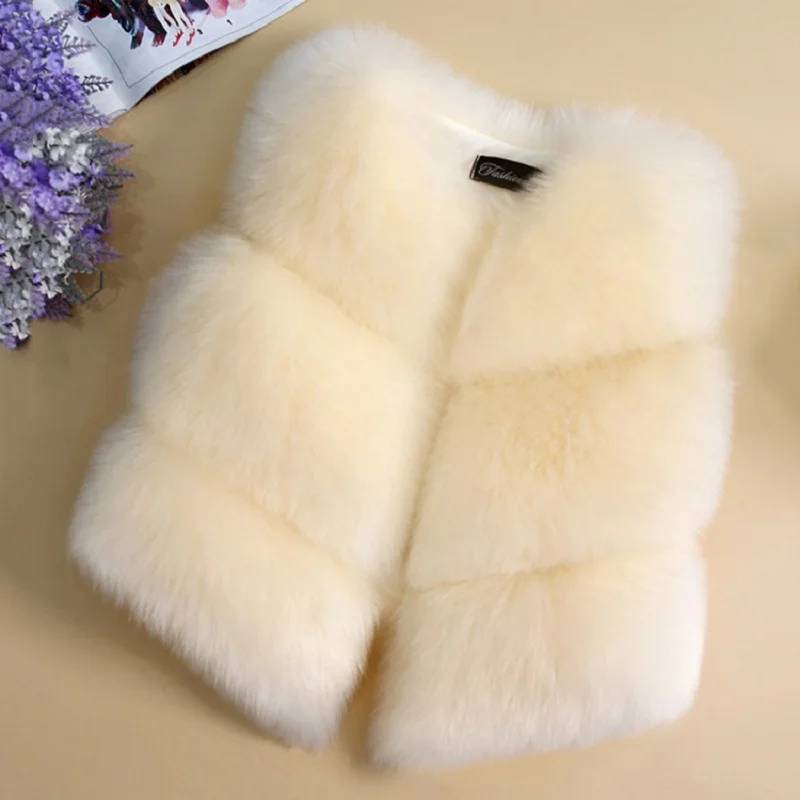 High Quality! Girls Faux Fox Fur Vest Candy colors children winter coats Smooth Fox Fur Jacket for kid Faux Outwears