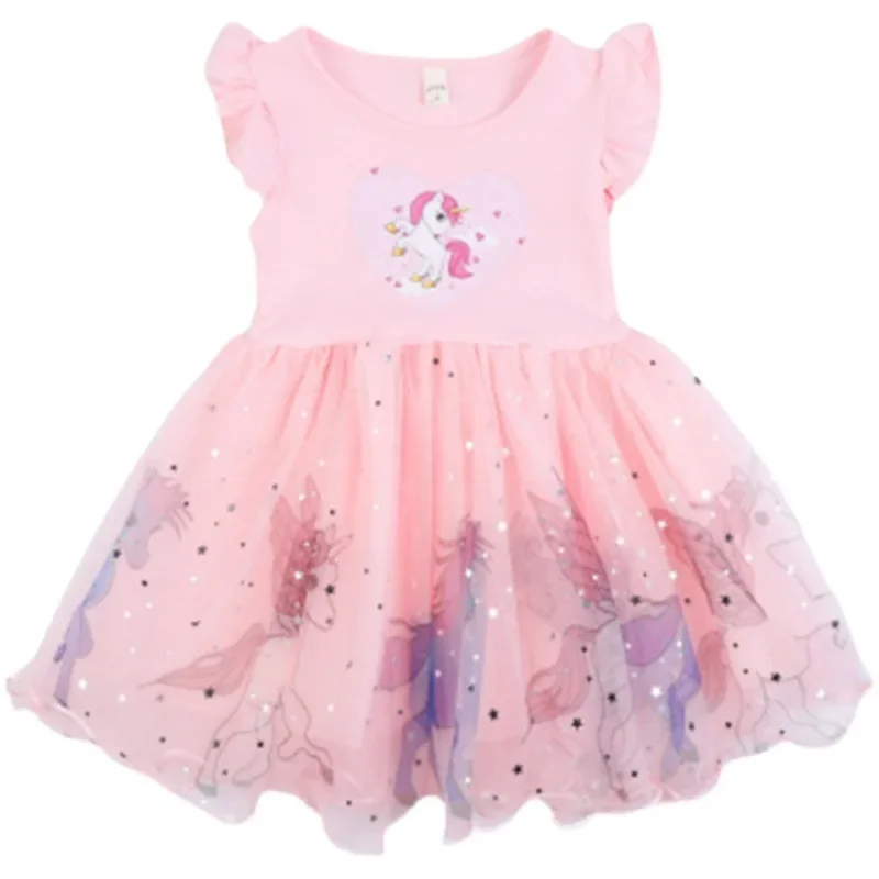 Girls Dress New Summer Princess Flying Sleeve Unicorn Party Baby 1-6Y