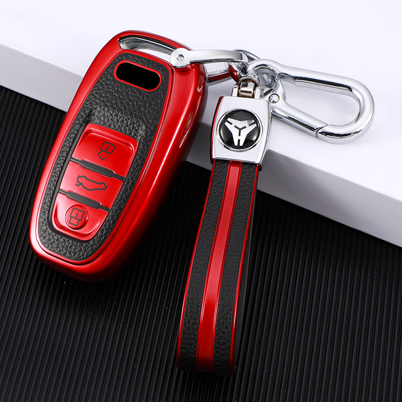TPU Leahter Car Key Case Cover Shell Protector Keychain for Audi A1 A3 A4 A5 A6 A7 A8 Quattro Q3 Q5 Q7 2009 - 2014 Accessories