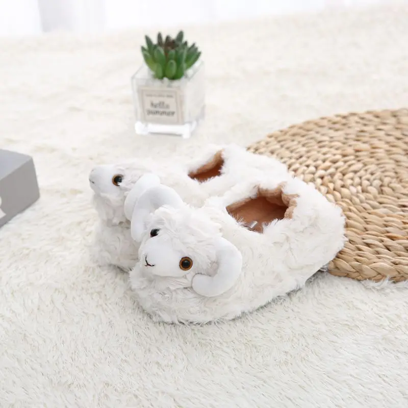 Winter Kids Warm Indoor Slippers Boys Girls Fashion Cute White Sheep Shoes Children Soft Furry Plush Home Floor Slipper