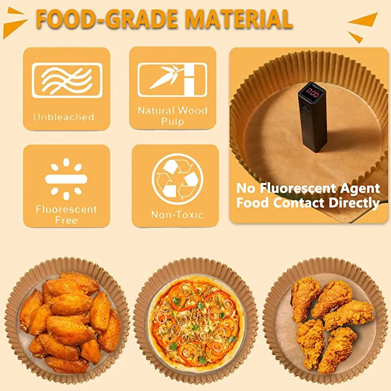 5~200PCS Air Fryer Parchment Paper Liners Non-Stick Disposable Paper Tray Barbecue Plate Food Oven Kitchen Round Baking