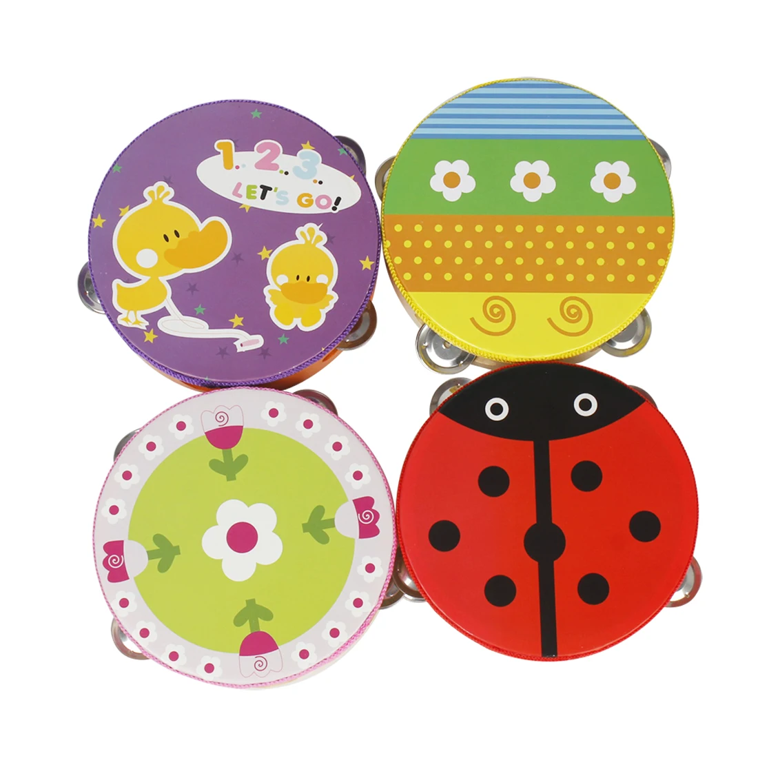 Description Picture 3 of itemOrff Hand Clapped Drum Flower Bell Drum 15CM Cartoon Wooden Tambourine Frestyle Hand Drum Percussion Instrument Children's Gifts