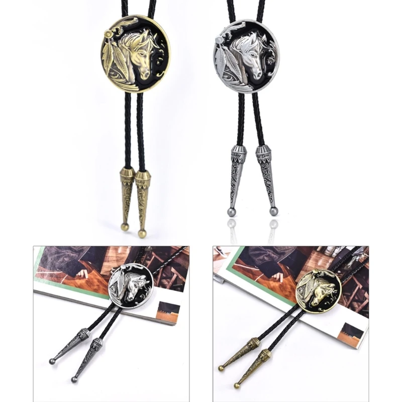 

Bolo Tie for Men Carnivals Western Necktie Relief Horse Buckle Decors Bolo Tie Halloween Accessories Necktie Men Women