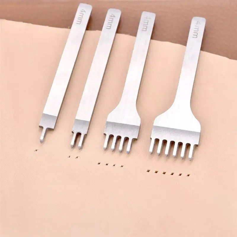 1/2/4/6 Holes Fork Row Hole Punch DIY Leathercraft Tools Hand Piercing Stitching Punching Tool Leather Row Hole Punching Tool