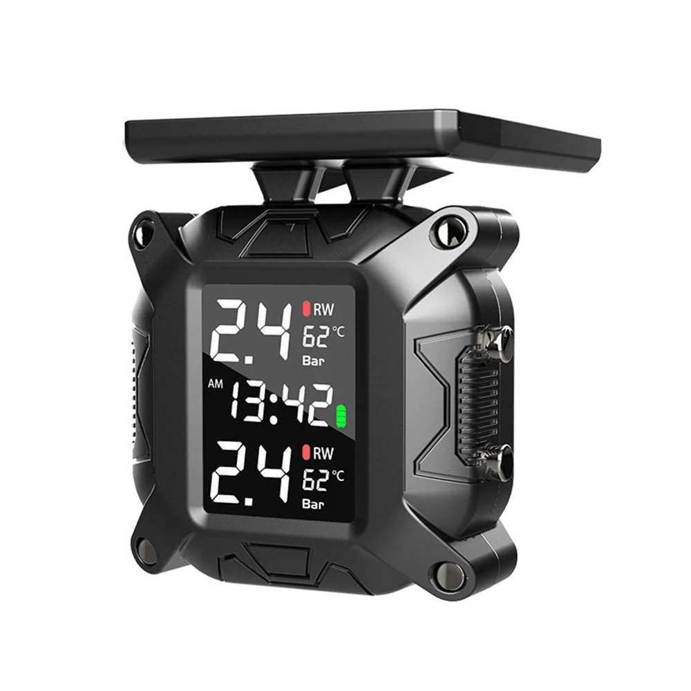 

TPMS Car Motorcycle Tire Pressure Monitoring System Solar Power Temperature Monitoring Alarm System Real-time Monitoring