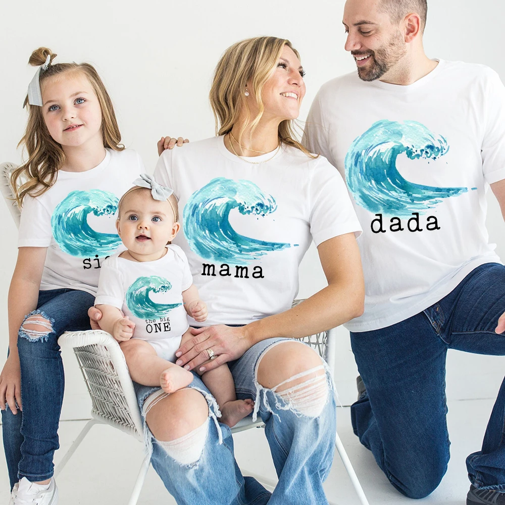 Surfer Birthday Party Family Matching Outfits Daddy Mommy Brother Sister Shirt Baby Body Family Clothes Family Travel Tee