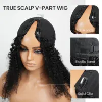 Perruque en cheveux humains naturels vietnamiens ondulés, densité 250, améliorée, sans colle, avec raie en V, effet vague d'eau, pour femmes 2
