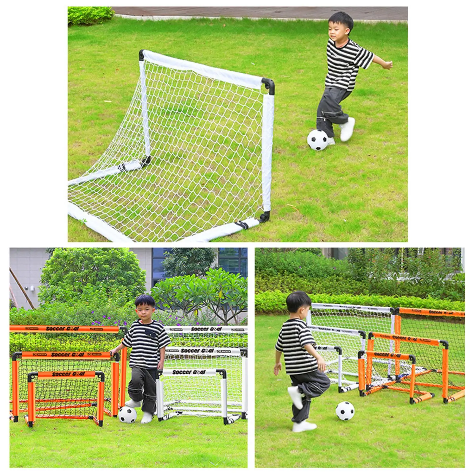 Foldable Kids Soccer Goal with Ground Stakes, Includes Ball & Easy Assembly Portable Football Net for Children's Outdoor Games