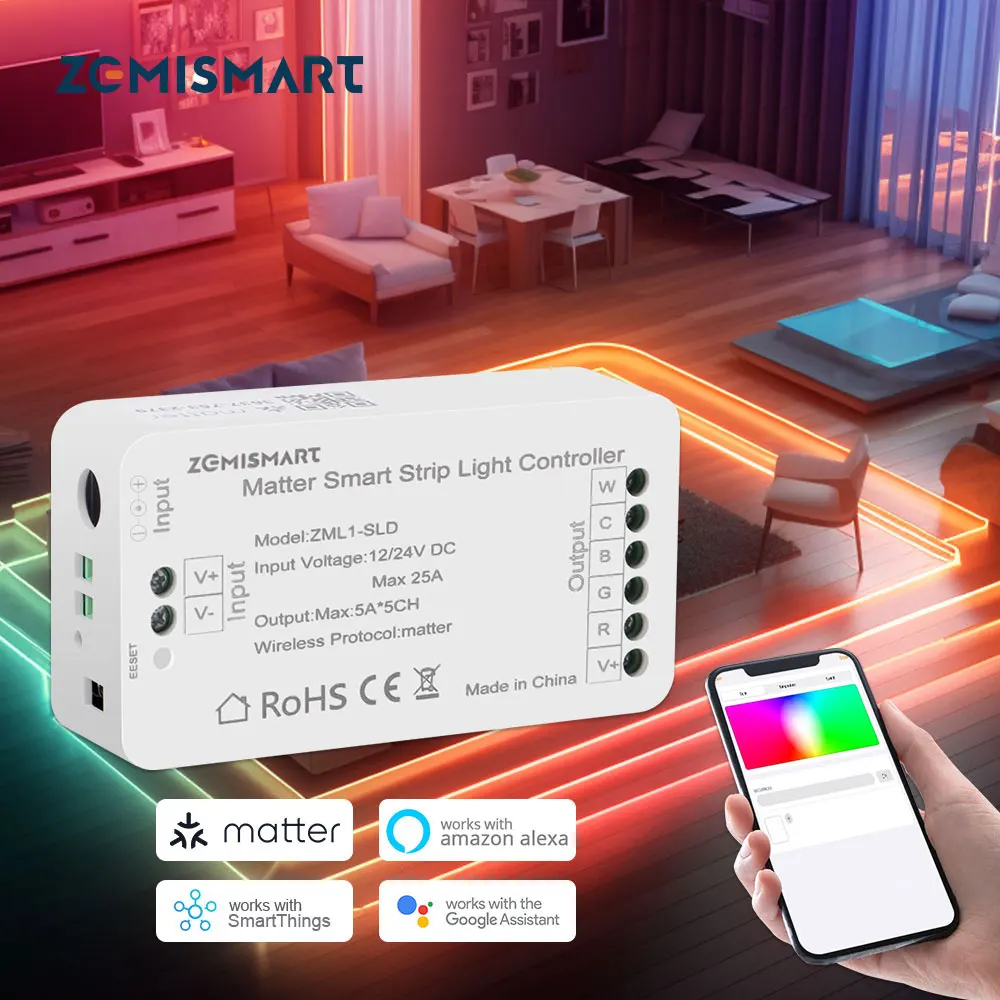 Matter Over Wifi Led Strip Light Controller Rgbcw Smart Led Driver Support Smartthings Alexa Google Home App Control