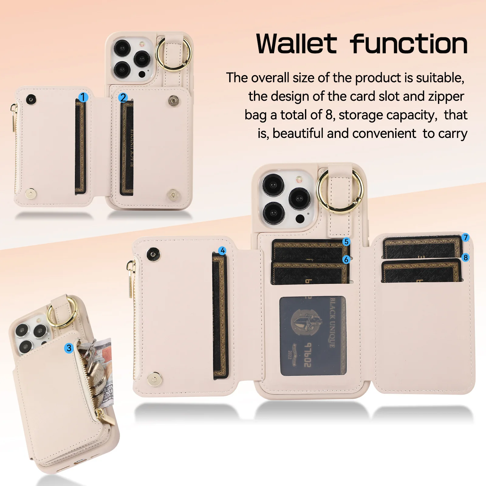 Wallet Shoulder Strap Case For iPhone 15 Pro Max 14 13 12 11 Pro Max 15 Plus Finger Ring Leather Card Slot Lanyard Back Cover