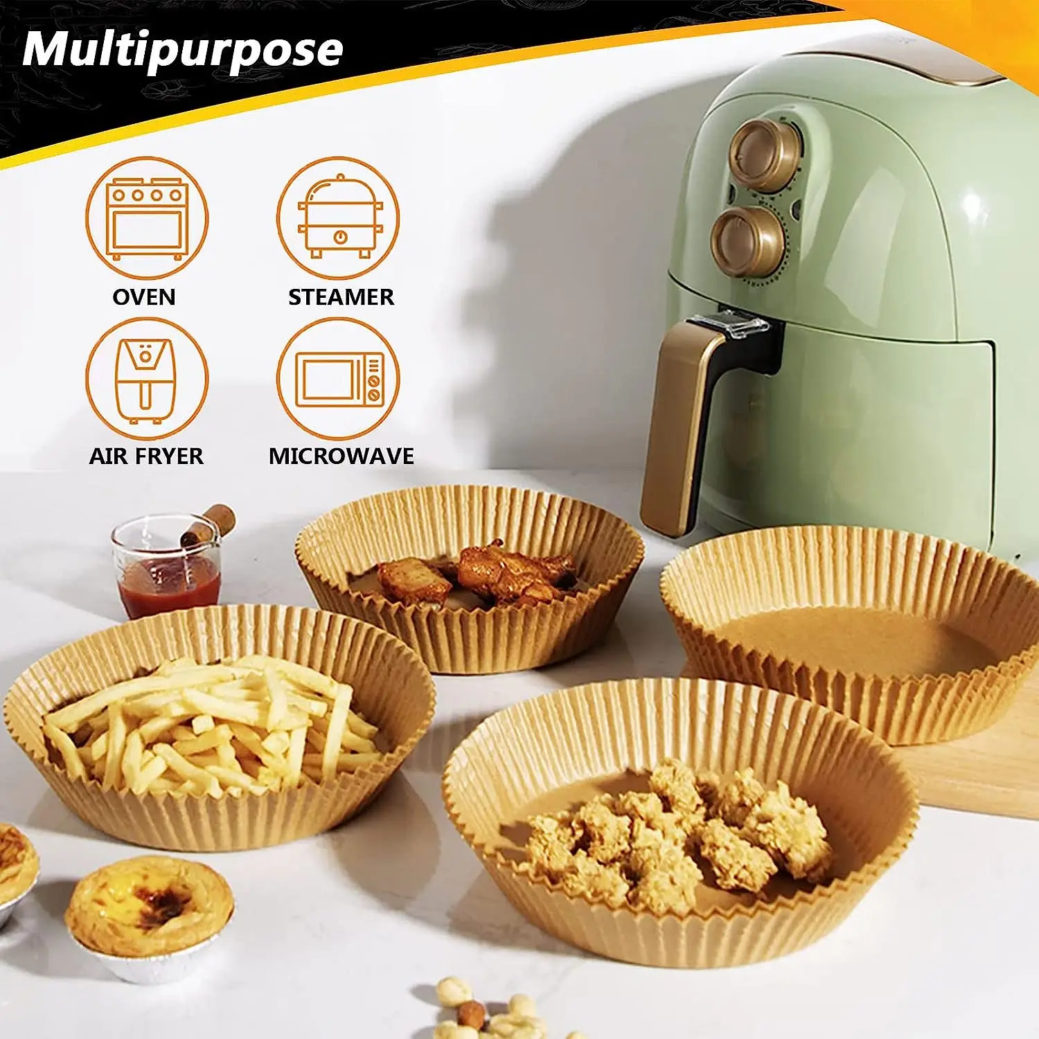 Air Fryer Paper Liners Disposable: 100PCS Round Airfryer Oven Insert  Parchment Sheets Grease and Water Proof Non Stick Basket Liners for Baking