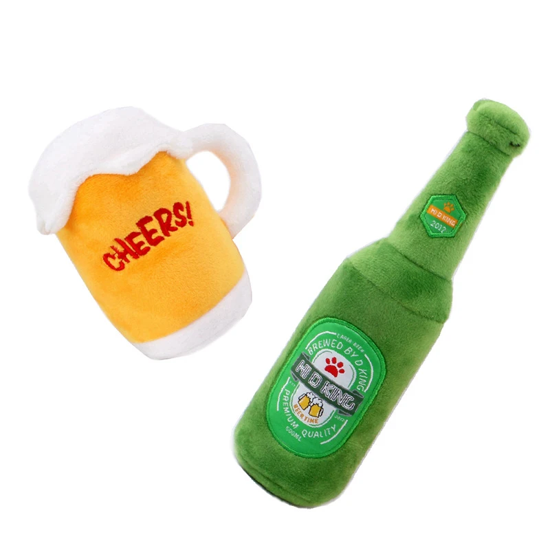 Pet Dog Plush Toys Creative Beer Bottle Cup Shape Squeaky Chew Bite Dogs Toy Funny Pets Training Accessories |