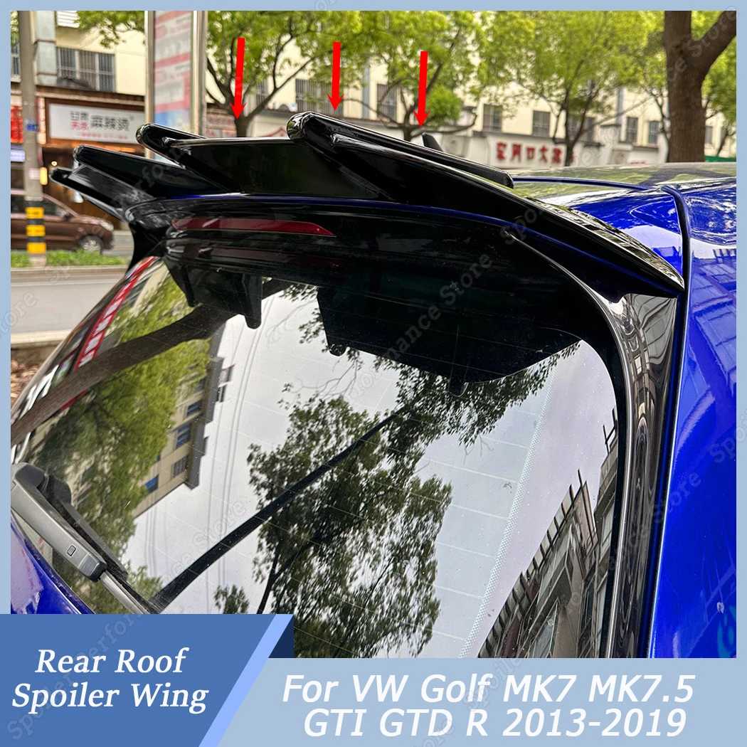 자동차 리어 루프 플라스틱 스포일러, VW 골프 MK7 MK7.5 GTI GTD R 2013-2019 해치백 카본 룩 테일 윙 트렁크 스포일러 뚜껑, 2 개