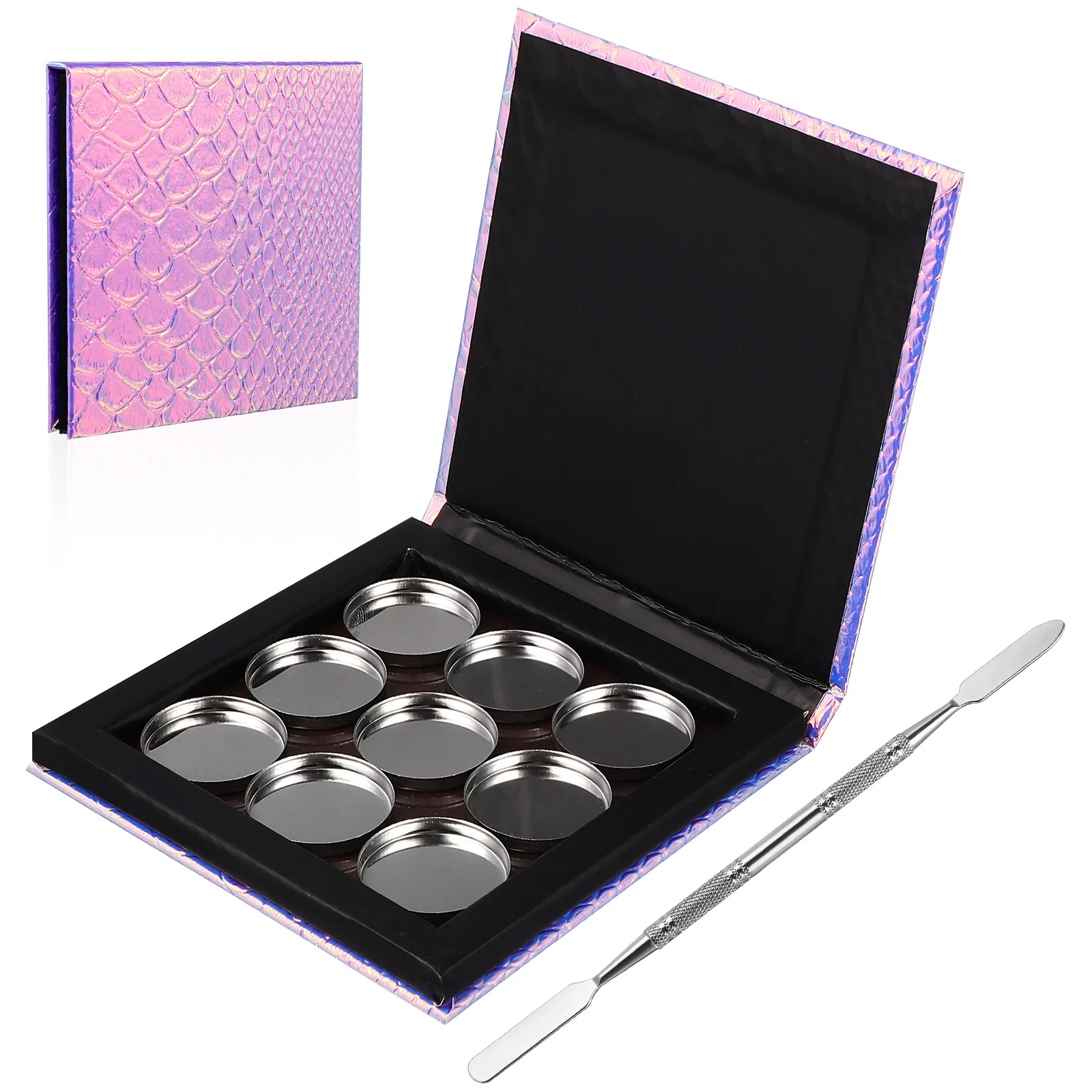 

1 Set Magnetic Makeup Palette Metal Round Pans Spatula for Eyeshadow Lipstick Blush Powder