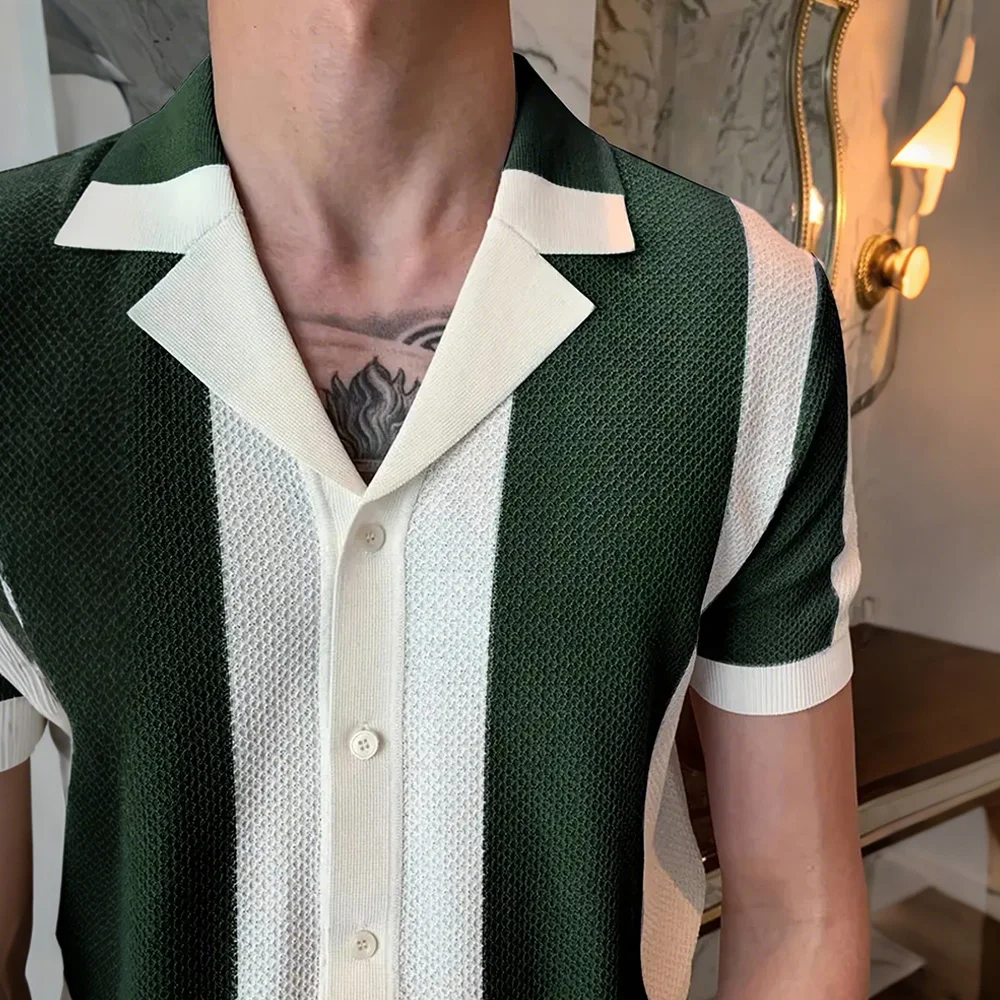 Men's Short Sleeve Summer Shirts Retro Knit Lapel Business Soft Light Casual Breathable Polo Knitwear Tops US Size 19 S77b649d365ef4376aa2c950ed8c822a4N