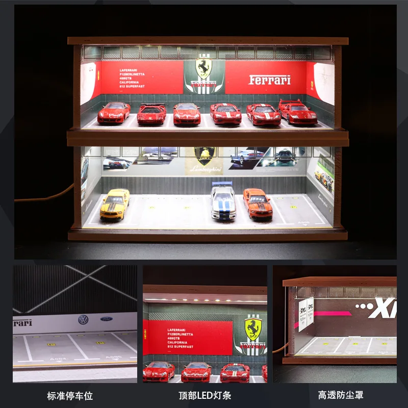 1:64 Scale Diorama Car Garage Model Assemble LED Lighting Car Parking Lot Backdrop Display Scene Model Toy Collection Gift 5