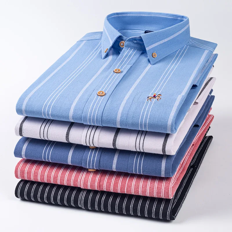 2023 New Pure Cotton Oxford Men's Striped Plaid Shirts Male Casual High Quality Long Sleeve Shirt for Men Button Up Shirt