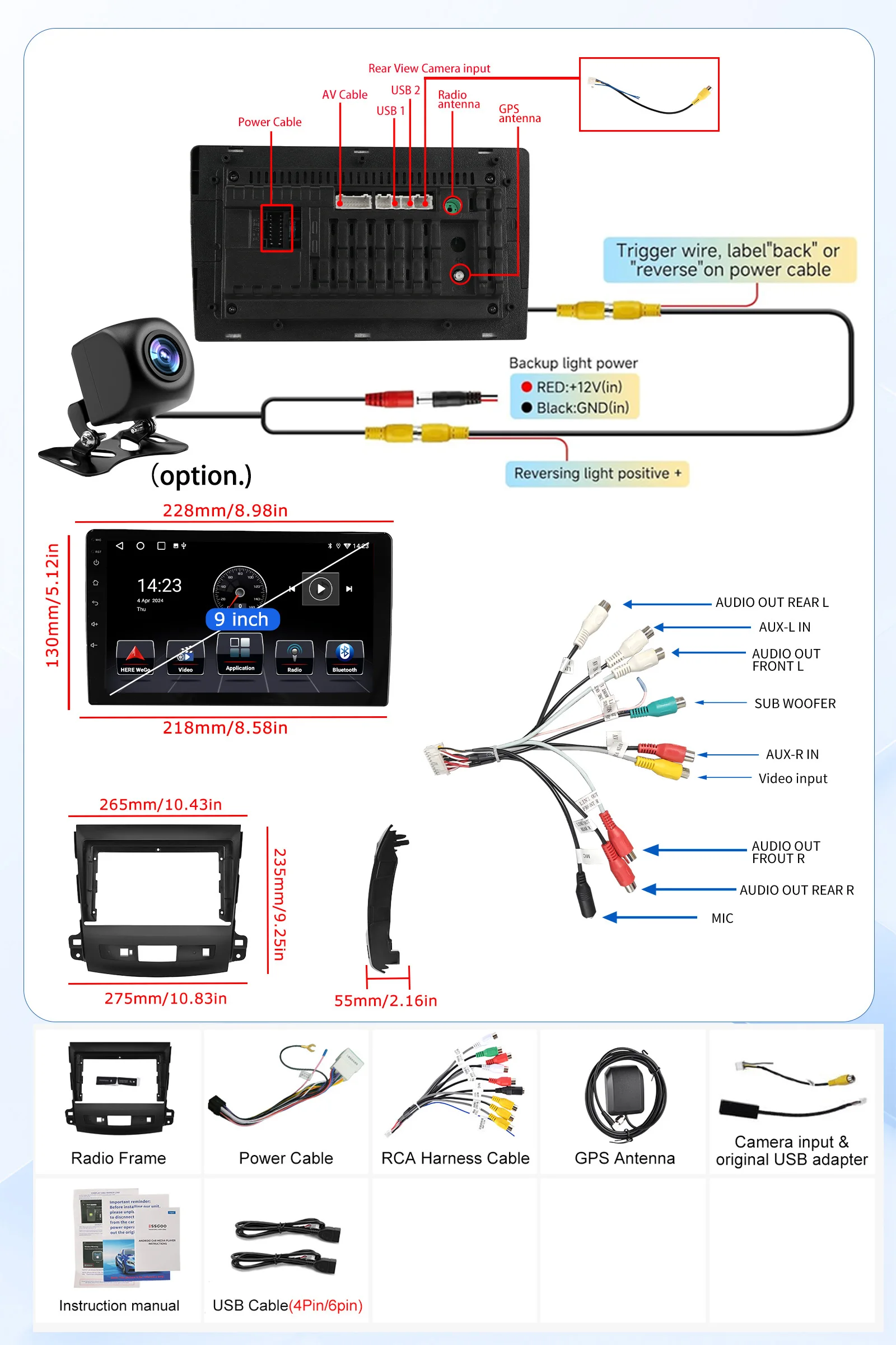 Android 15 4+64GB Radio de coche reproductor multimedia vídeo GPS para Mitsubishi Outlander 2006-2011, Peugeot 4007, Citroën C, compatible con CarPlay, Android Auto, WiFi, estéreo con cámara ESSGOO 8