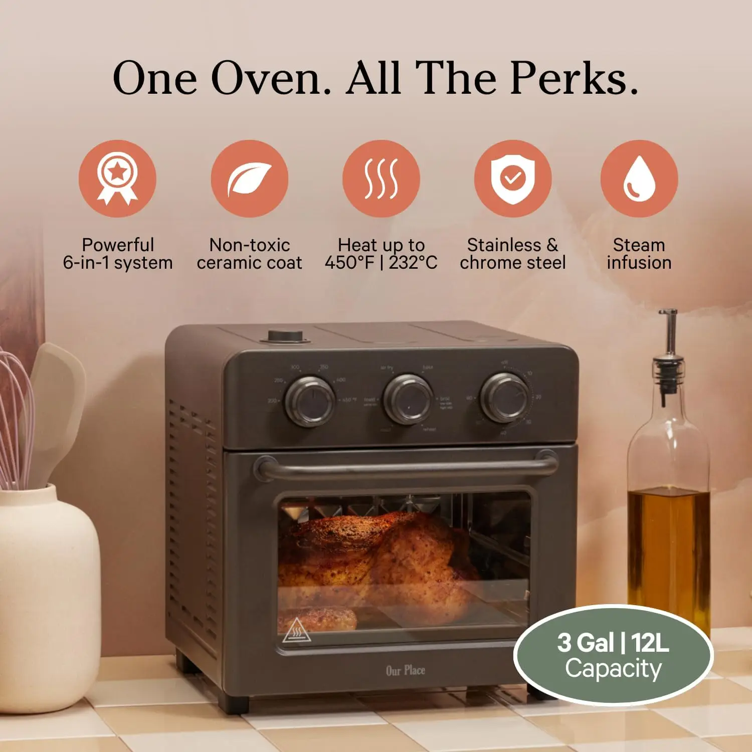 Wonder Oven | 6-in-1 Air Fryer & Toaster Oven with Steam Infusion | Compact, Countertop Friendly, Fast Preheat, Multifunctional