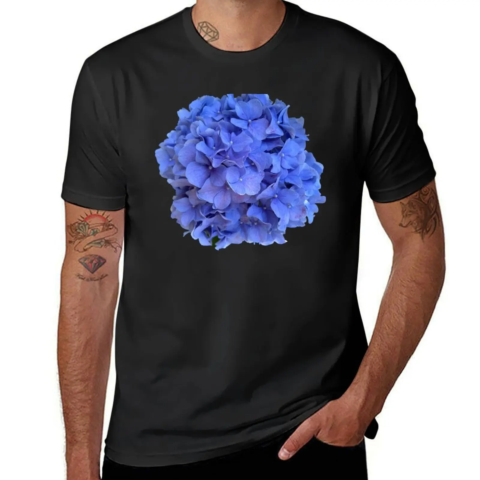 Romantic purple blue cottage core floral Periwinkle hydrangea, blue flower, blue floral T-Shirt plus sizes Men's clothing